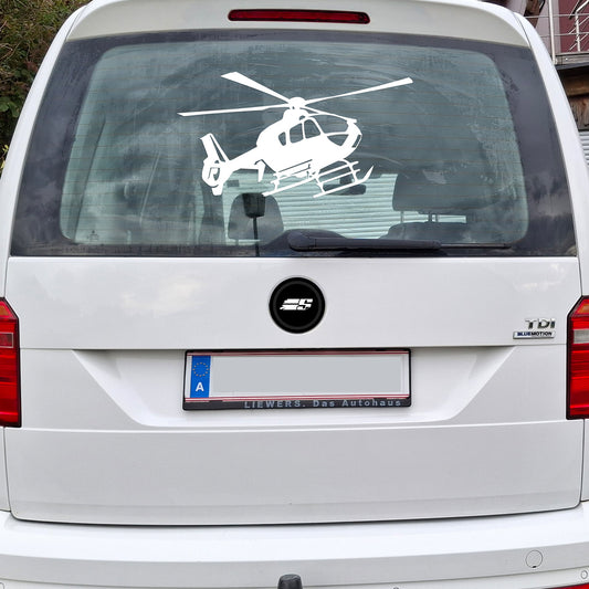 Amsicht Aufkleber Hubschrauber auf der Heckscheibe