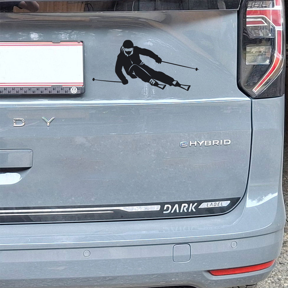Ansicht Aufkleber Skifahrer auf der Heckklappe
