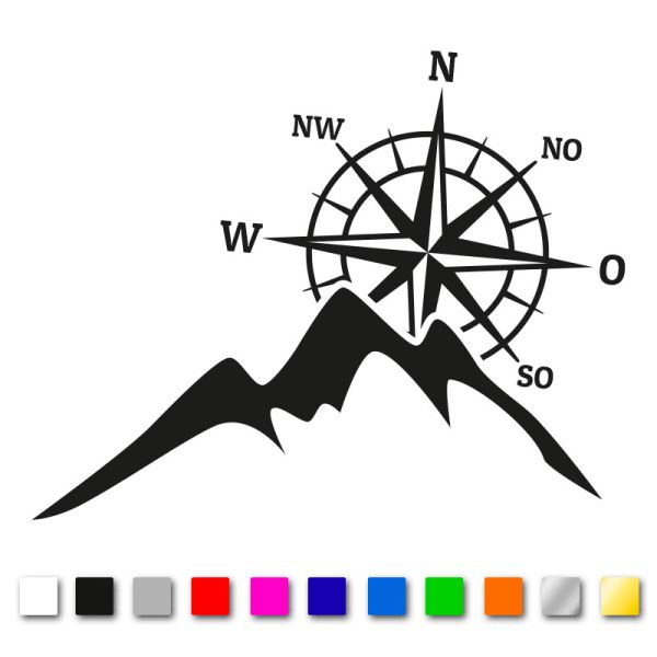 Autoaufkleber "Berge - Kompass" konturgeschnitten aus Premium Autofolie von Streetmission