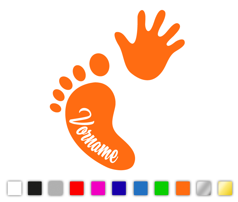 Autosticker Baby Fußabdruck - Handabdruck mit Wunschtext