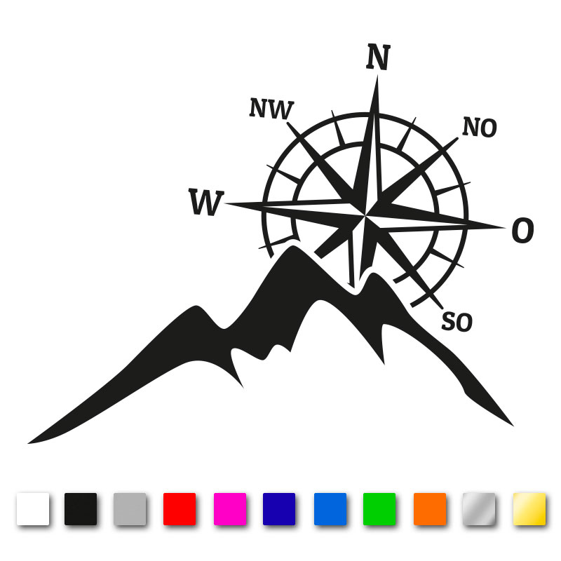 Autoaufkleber Kompass und Berge